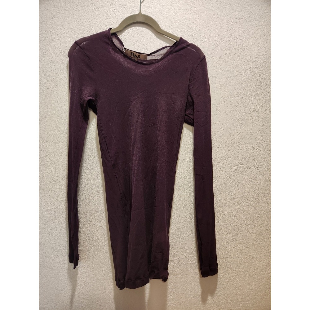 FLAX Sheer Nylon Long Sleeve Top Plum Purple Made USA Women M\L